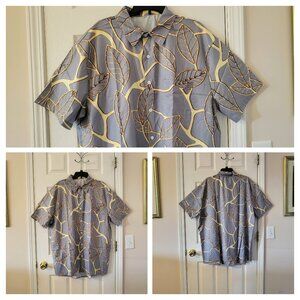 NWOT GORGEOUS Grey Background Golden Leaves XXXL Men's Shirt - SO Nice Looking!